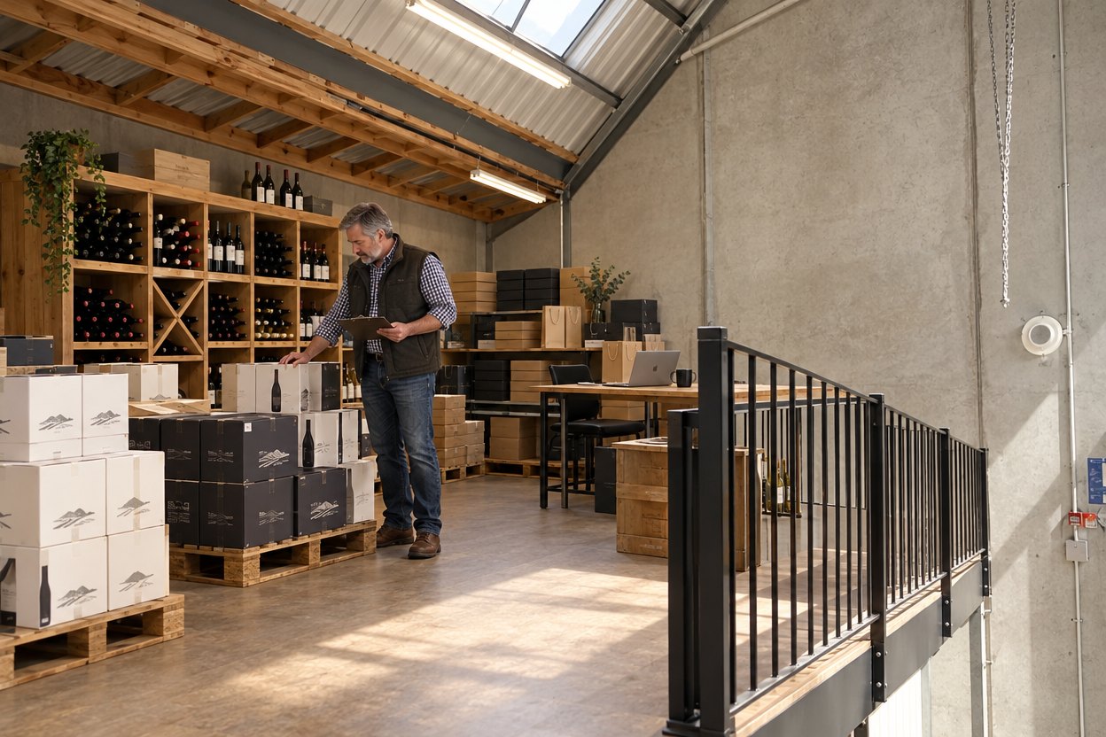 The Loft set up as a winery dry-goods store